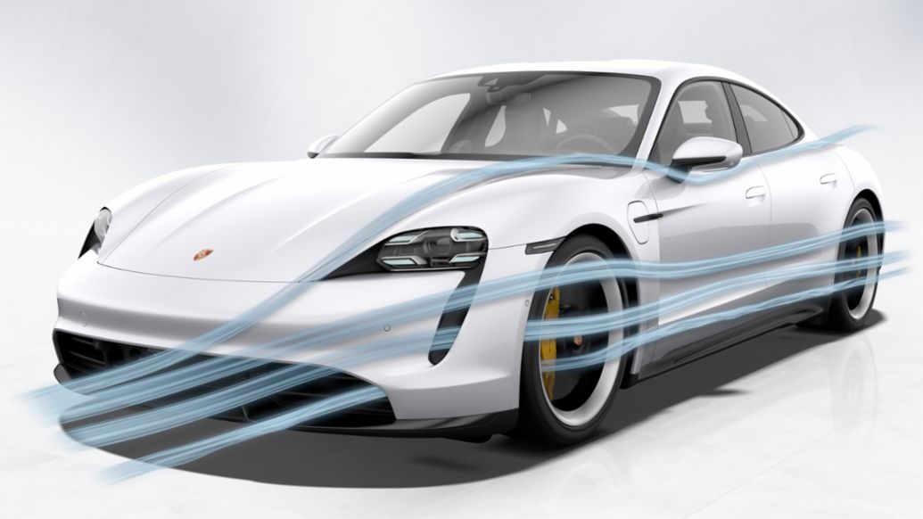 Taycan Turbo S: aerodin&aacute;mica frontal, 2019, Porsche AG
