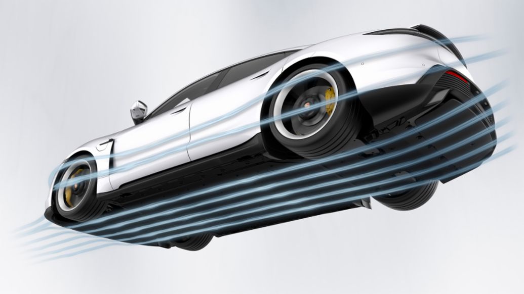 Taycan Turbo S: aerodin&aacute;mica, bajos carrocer&iacute;a, 2019, Porsche AG