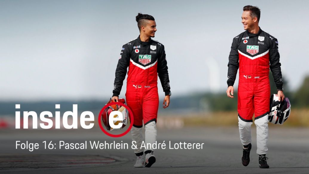 Pascal Wehrlein, Andr&eacute; Lotterer, l-r, &bdquo;Inside E&ldquo;-Podcast, 2020, Porsche AG
